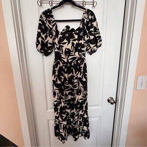 Who What Wear Black and White Ruffled Tiered Midi Dress